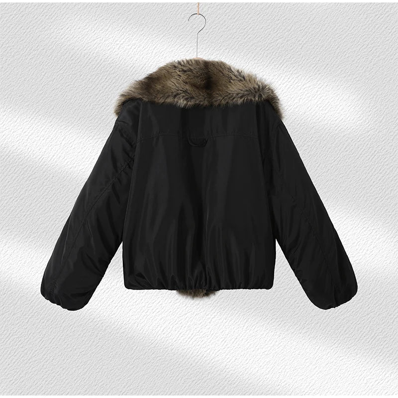 Warm Faux Fur Patchwork Belt Coats Women Lapel Full Sleeve Lace Up Black Jackets 2026 Winter Lady Fashion Street Outwears