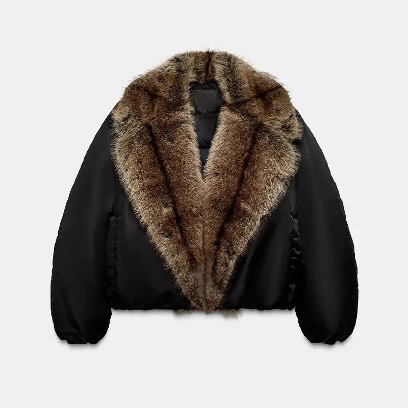 Warm Faux Fur Patchwork Belt Coats Women Lapel Full Sleeve Lace Up Black Jackets 2026 Winter Lady Fashion Street Outwears