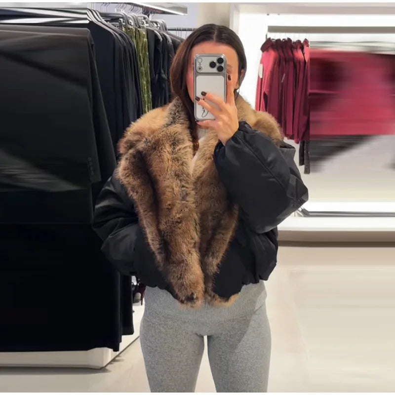 Warm Faux Fur Patchwork Belt Coats Women Lapel Full Sleeve Lace Up Black Jackets 2026 Winter Lady Fashion Street Outwears